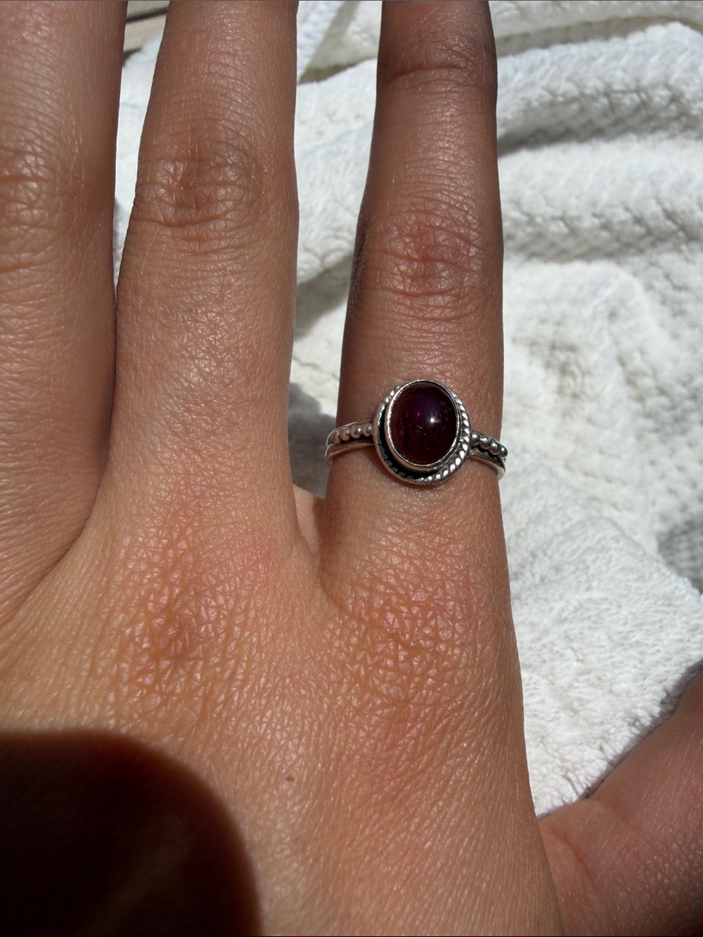 Sterling Silver Garnet Oval Cabochon Ring